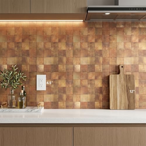 Yipscazo 10 Sheet Peel and Stick Backsplash Mosaic Tiles Stainless Steel Metal Kitchen Backsplash Stick on Tiles for Stove, Bathroom, Laundry in Retro Brown (11.8'' x 11.8'') by Yipscazo - Image 2