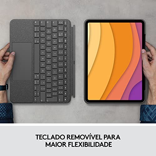 Capa com Teclado Logitech Combo Touch iPad Air (4°,5° geração - 2020, 2022), Teclado Retroiluminado