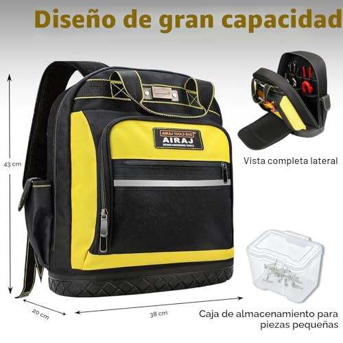 Miniatura 3 de Airaj Mochila De Herramientas, Bolsa Para Herramientas Con Base Impermeable Y Multibolsillos Para Fontaneros, Electricistas, Trabajadores De Mantenimiento