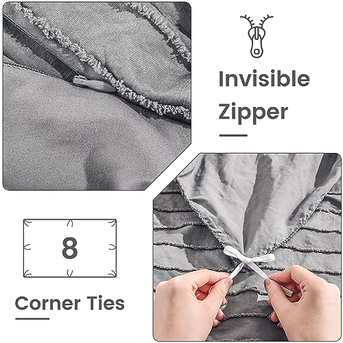 Image of NEXHOME PRO Duvet Cover King Size, Grey 3 Pieces Boho Tufted Duvet Cover Set, Soft and Lightweight Microfiber Comforter Cover Set for All Season (Grey King, 104 x 90)-No Comforter