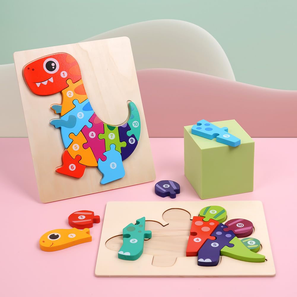 HOTUT Puzzle in Legno per Bambini, 2 Pezzi Legno Giocattoli, Giochi da Puzzle, Animali Montessori Giochi Bambino Educativi per Bambino Sopra i 1 Anni