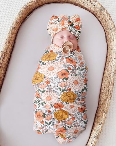 Image of AQOKKA Baby Swaddle Blankets with Bow Hat Headband Set Infant Receiving Blankets Swaddles for Newborns Unisex Toddler Swaddle Wrap Sets for Baby Girls Boys Nursery Warm Shower Gift