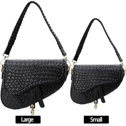 ERWUBA fashion women saddle shoulder bag clutch purse small crossbody satchel handbag woven imitation crocodile leather bag (Black)