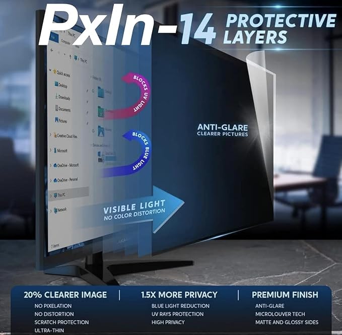 Image of Pxin 13.3 Inch (16:10) Laptop Privacy Screen Filter - NO Eye Strain | Anti-Blue Light + Anti-Glare | No Dry Eyes | Privacy Screen Protector | Touch Screen Enabled