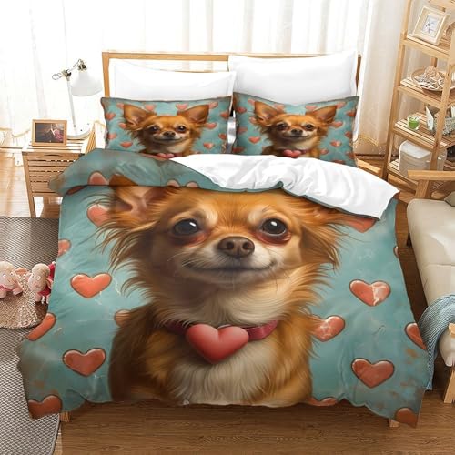 Housse de couette Chihuahua imprimé 3D pour lit simple, parure de lit douce pour de tendres nuits