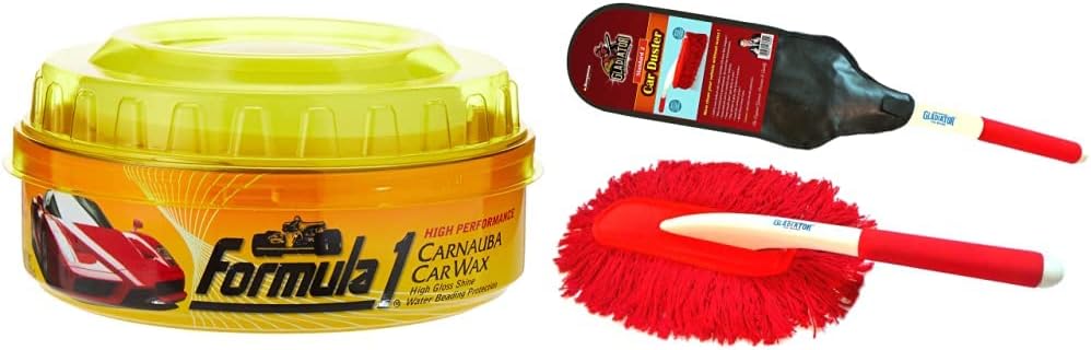 Formula 1 615026 Carnauba Paste Wax (230 g) & Bergmann Gladiator Standard 2 Car Duster (with Wax-Baked Cotton Strands)
