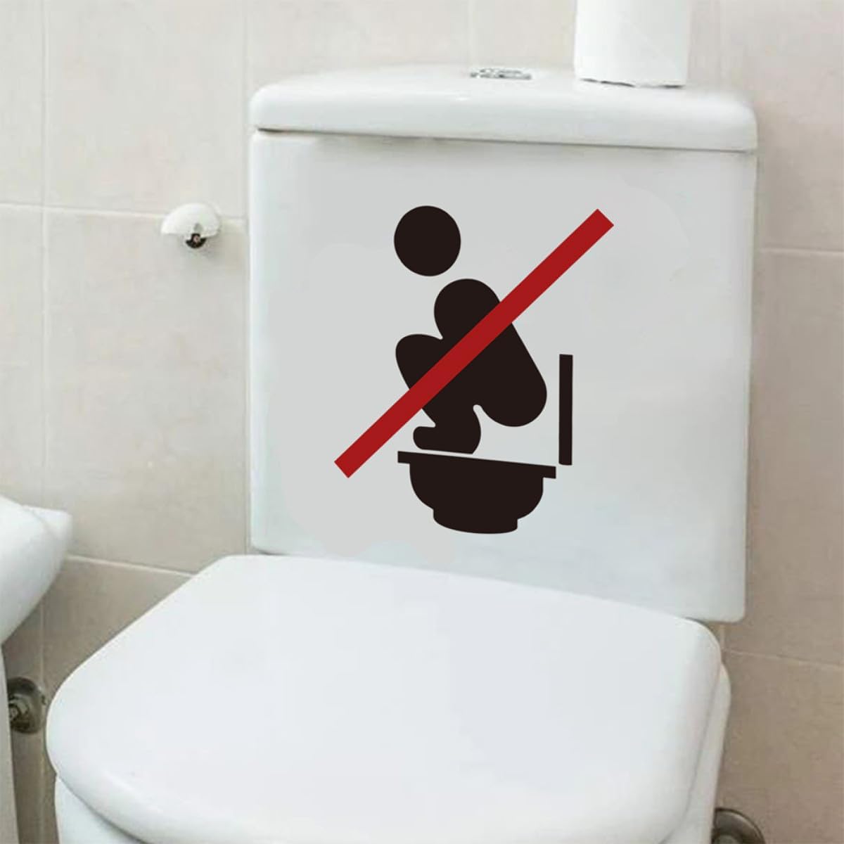 Removable Toilet Sign Decal with Adhesive, 2pcs 30x30cm Bathroom Wall Stickers for Restroom Warning and Toilet Lid Sign