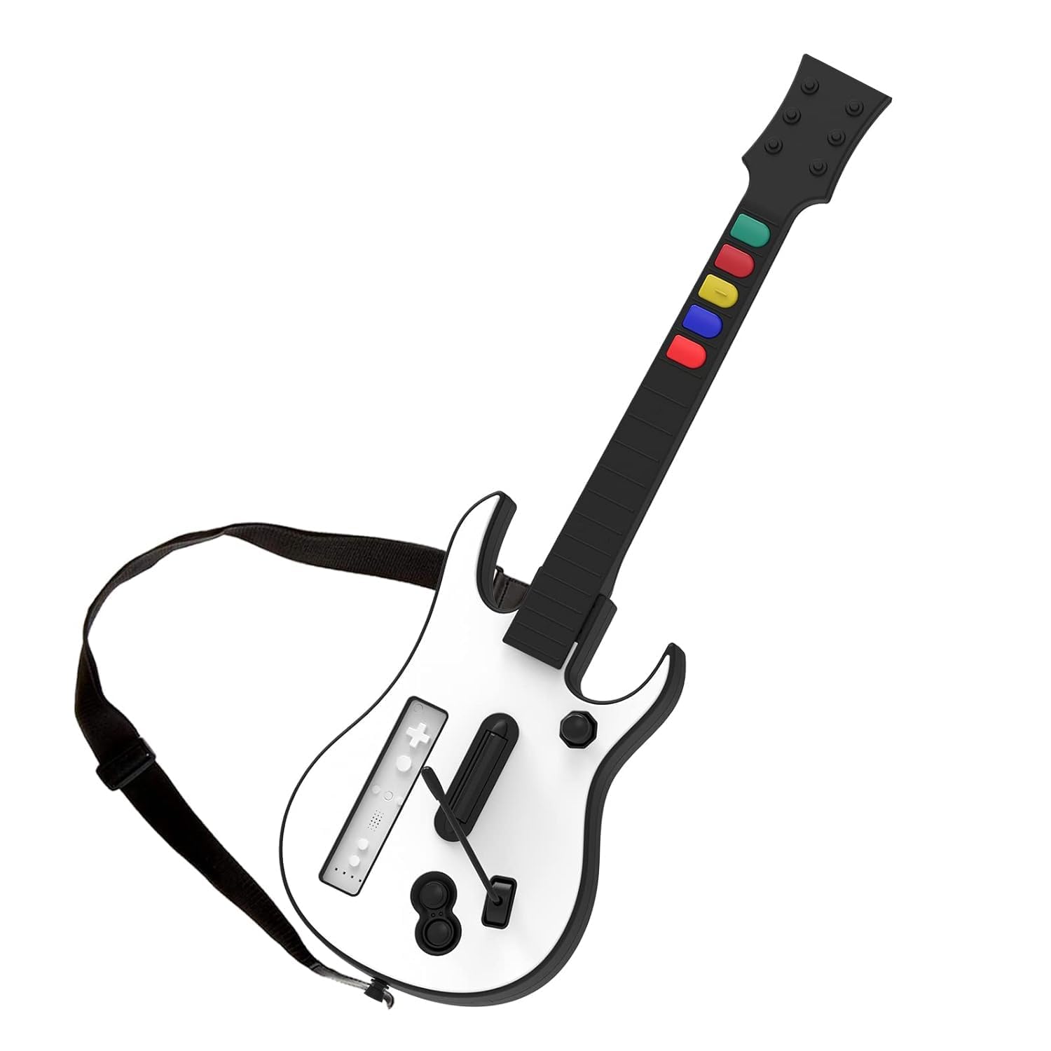 DOYO Manette sans fil pour Wii compatible avec Guitar Hero et Rock Band, fonctionne avec tous les jeux Guitar Hero, sangle ajustable (Blanc)