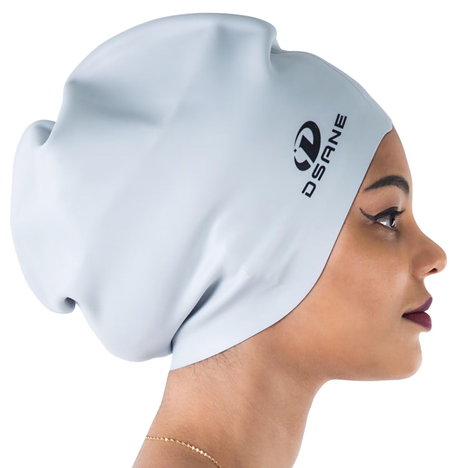 Dsane Extra Large Swimming Cap for Women and Men,Special Design Swim Cap for Very Long Thick Curly Hair&Dreadlocks Weaves Braids Afros Silicone Keep Your Hair Dry(Gray/XXL), Grey