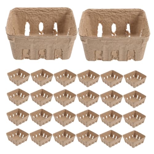 INOOMP Cesto Di Bacche Compostabile in Cartapesta, Porta Frutta Portatile Per Conservazione, Vassoio Per Fragole e Frutti Selvatici, Set Da 30 Pezzi Per Uso Domestico e Raccolta