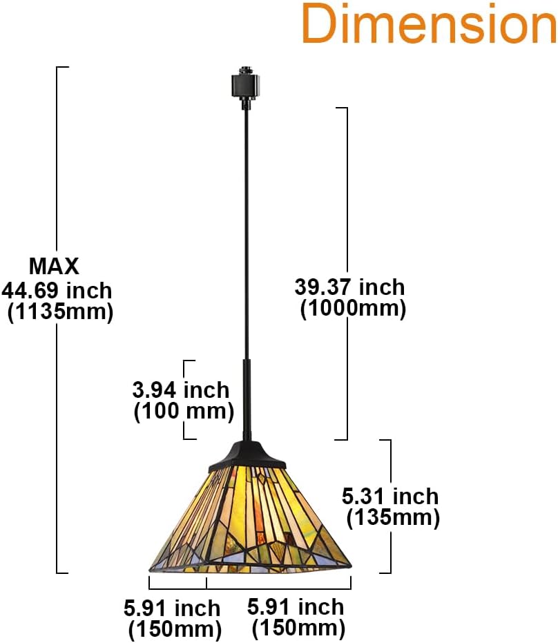 3-Pack Track Pendant Lighting in Black Finish Metal Ceiling Track Hanging Light Fixtures with Stained Glass Shades,Vintage Indoor Kitchen Island Lights for Dining Room Hallway