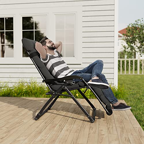 Image of UDPATIO Oversized Zero Gravity Chair Patio Reclining Chairs with Cushion | 29In Outdoor Folding Recliner with Pillows,Cup Holder, Foot Rest, Detachable Pad, Locking Dark Grey-xl