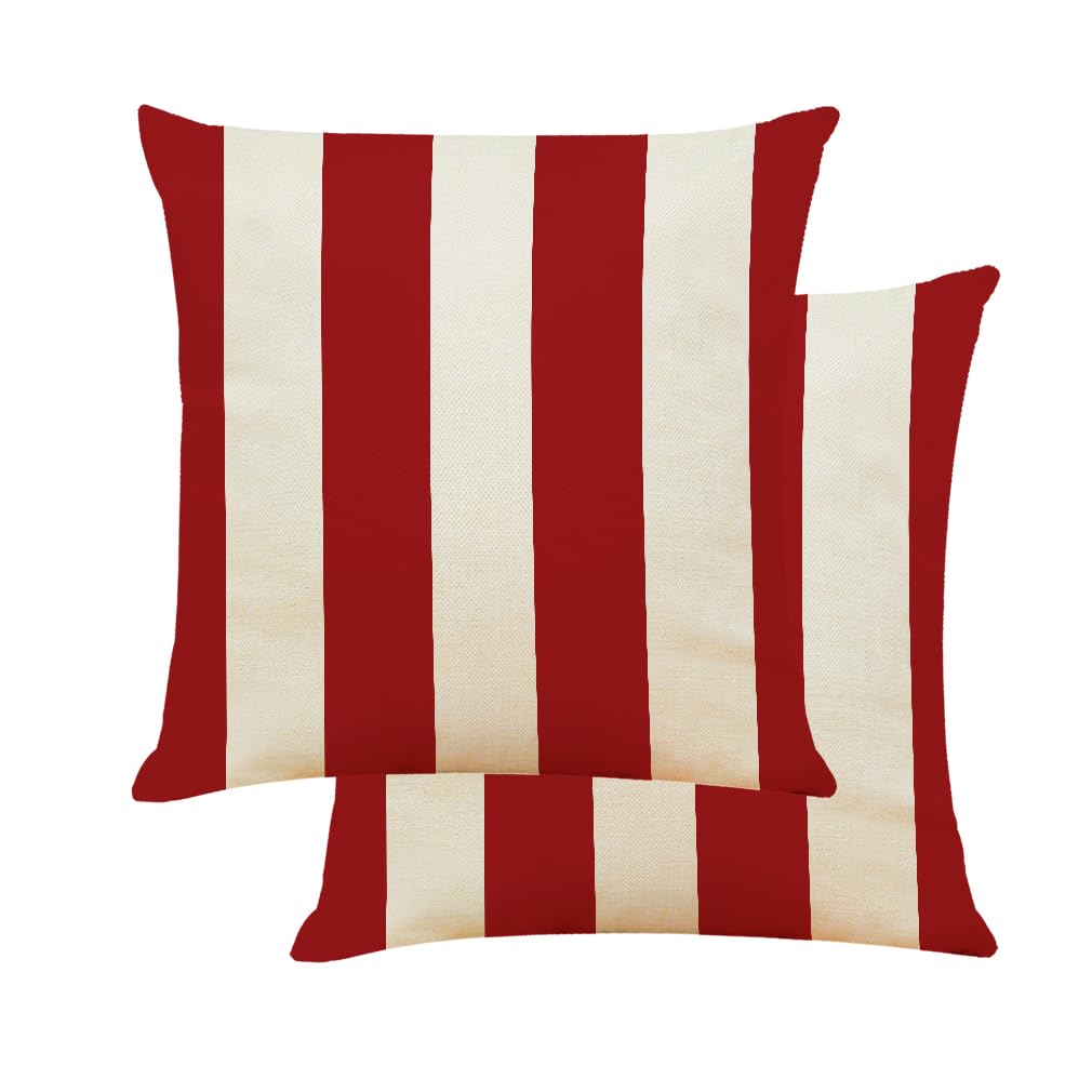 AHLOKI Red and White Stripe Throw Pillow Covers Set of 2 18 x 18 Inch Square Outdoor Cushion Cover Modern Decorative Throw Pillow Covers for Couch Chair Bedroom Farmhouse Sofa