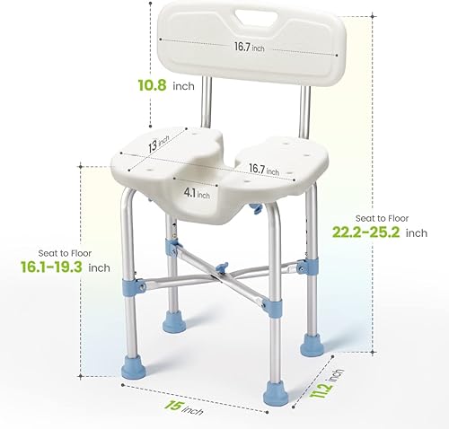Miniatura 2 de OasisSpace Silla de ducha para bañera interior, asiento de ducha mejorado en forma de U y taburete de baño, banco de ducha de seguridad para