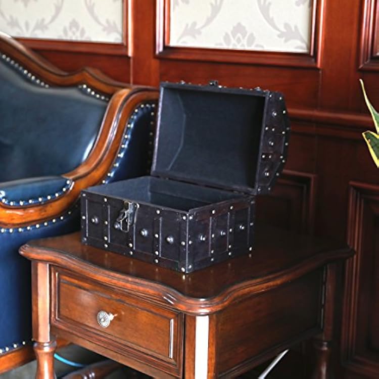 Black Vintage Caribbean Pirate Chest with Decorative Nailed Design