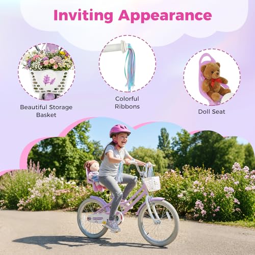 Image of BABY JOY Girls Bike with Streamers & Doll-Seat, Kids Bike for 3-8 Years Old