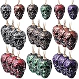 Gemscream 24pcs Day of The Dead Mini Glitter Sugar Skull Heads Colorful Foam Skeleton Head Hanging Ornament for Halloween Christmas Tree Party Favors Craft Supplies(Large)