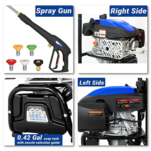 BILT HARD Gas Pressure Washer 3100 PSI 2.4 GPM, 5 Nozzle Tips 25ft Hose Power Washer with Soap Tank, High Pressure Washers Gas Powered, EPA & CARB Certified