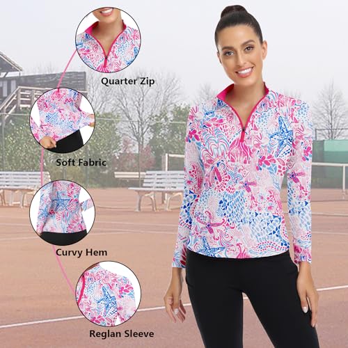 Soneven Floral Long Sleeve Golf Shirt Women Athletic Shirts For Women Quarter Zip thumb #1