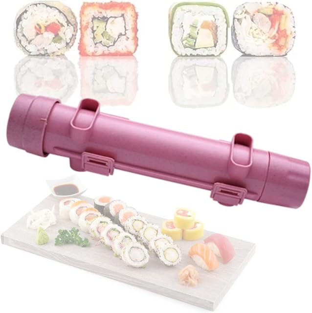 HLKQAO Sushi Maker Roller Multifunctional Onigiri Mold Rice Mold Vegetable Meat Rolling Tool DIY Sushi Making Machine Kitchen Gadgets Tools (Pink)