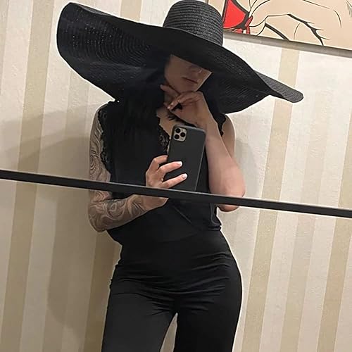 Miniatura 6 de Sombrero de playa de gran tamaño para mujer, sombreros de sol de ala ancha grande, sombreros de paja gigantes plegables para mujer, sombreros de