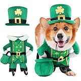 Leprechaun Dog Costume, 3 PCS St Patrick’s Day Puppy Outfit with Hat & Gold Pot, Irish Lucky Theme Celebration Green Holiday Clothes Dress Up for Dogs Cat Pet Small Medium Large
