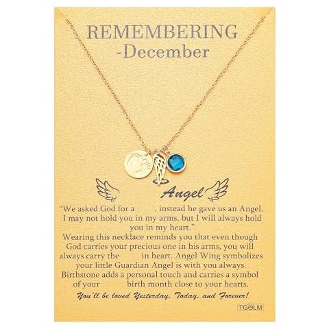 TGOLM Miscarriage Gifts for Mothers Memorial Footprint Guardian Angel Pendant Necklace for Mom December Birthstone Crystal Condolence Gift Cover