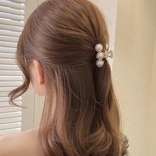 Pinza de cabello pequeña vintage con perlas, clip de garra pequeña antideslizante para mujer miniatura 2