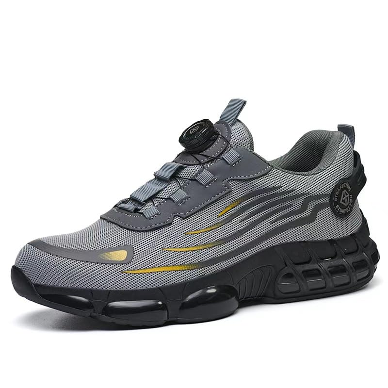 Men's Breathable Steel Toe Shoes with Puncture-Proof and Anti-Smash Features, Non-Slip Lightweight Safety Footwear with Rotating Closure for Use in Industrial and Outdoor Work