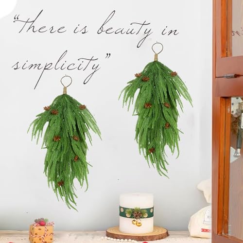 24" Upside Down Pine Christmas Wreath with Pinecones for Front Door Decor (Green) - image 3