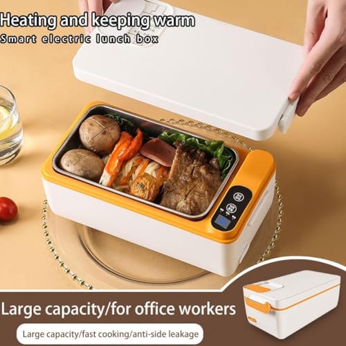 Boîte à déjeuner électrique sans fil, 12 000 mAh, rechargeable, boîte à déjeuner chauffante automatique, récipient en acier inoxydable avec couverts, temps de chauffage réglable, chauffage alimentaire