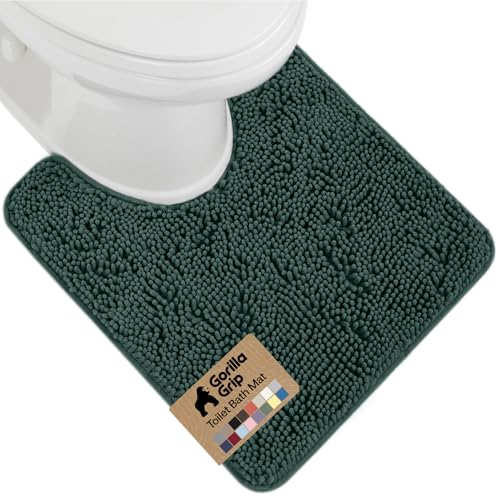 Image of GORILLA GRIP Plush Absorbent Shaggy Chenille Bath Rug Mat for Oval Toilet Base with Rubber Backing, Machine Washable Rugs, Soft Microfiber Contour Mats for Toilets, Bathroom Decor, Hunter