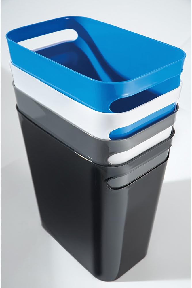 iDesign Una Rectangular Trash Handles, Waste Basket Garbage Can for Bathroom, Bedroom, Home Office, Dorm, College, 12" Inch