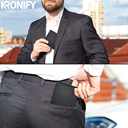 KRONIFY Leder Geldbörse Herren I Echtleder Portmonee I RFID Schutz I Querformat I Geldbörse mit Münzfach I 13 Kartenfächer I Geldbeutel Herren I Geschenk Box I Nappa Schwarz 6