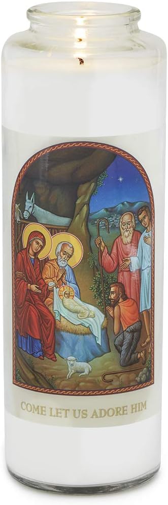 7-Day Clear Glass Devotional Prayer Candle, Come Let Us Adore Him