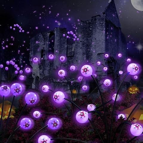 ULAROOM Halloween Decorations Solar Outdoor Lights,2PACK 20LED Solar Scary Eyeball Halloween Pathway Lights,Waterproof Purple Solar Lights Outdoor for Horror Decor/Patio/Garden/Yard/Party/Lawn Cover