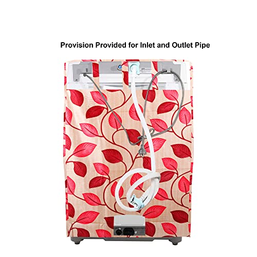 Image of Washing Machine Cover for Top Load 5kg to 7.5kg | Light Weight Dustproof Polyester Cover with Zip Enclosure | Leaf Print Fully Automatic Washer Protector Indoor Outdoor Use- Size 23x23x35 inch