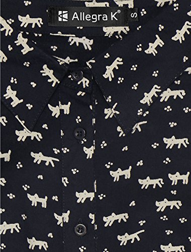 Allegra K Women's Printed Half Placket Above Knee Sleeveless Belted Dress Medium Dark Blue-Cat #TOP6