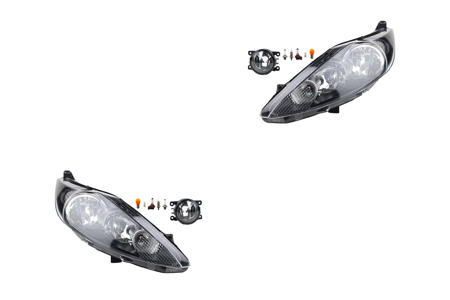 Johns, Set di fari alogeni anteriori adatti per Ford Fiesta 08 10/2008-11/12 H7 H1 sinistra e destra + fendinebbia + lampadina