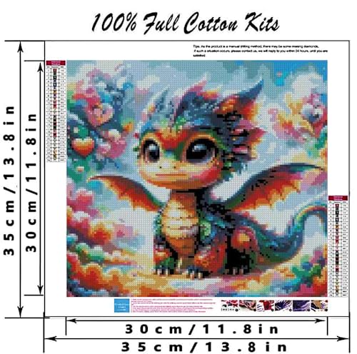 Image of MYBISYMQQ Cute Rainbow Dragon Cross Stitch Kits for Adults, Stamped Cross Stitch Kits for Beginner，DIY Needlepoint Embroidery Patterns Kits Embroidery Patterns for Home Wall Decor 13.7x13.7 inches