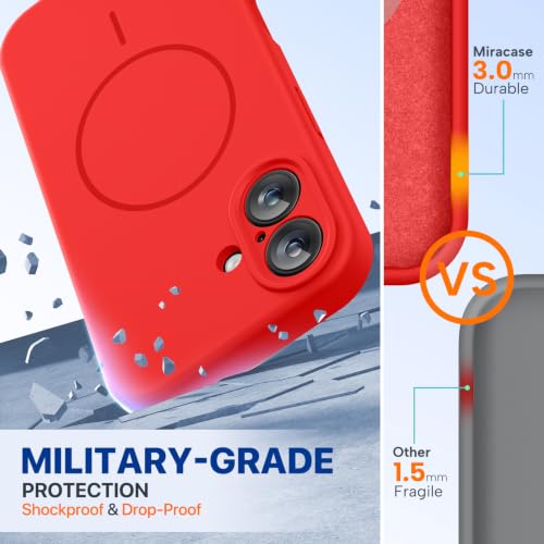 Image of miracase Compatible with iPhone 16 Case, [Soft Anti-Scratch Microfiber Lining], Compatible with MagSafe, Liquid Silicone Case Shockproof Drop Protection Phone Case for 16,Red