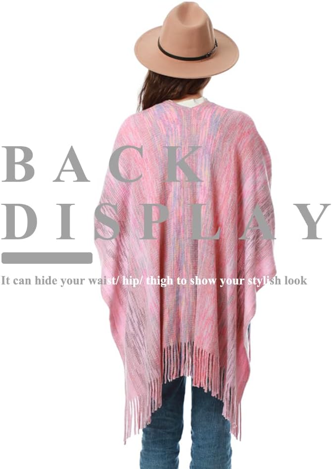 Women's Knit Shawl Wraps, Knitted Poncho Cape Open Front Cardigan Sweater with Tassel for Spring Fall Winter - Image 4