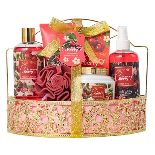 ASINING Conjunto De Cesta Para Banho E Corpo, Aroma Cereja Frutas, Presente Spa Com Gel Banho, Loções Mulheres, Kits Natal, Dia Dos Namorados, Aniversário, Todas As Ocasiões, Ideia Feriado, Luxo