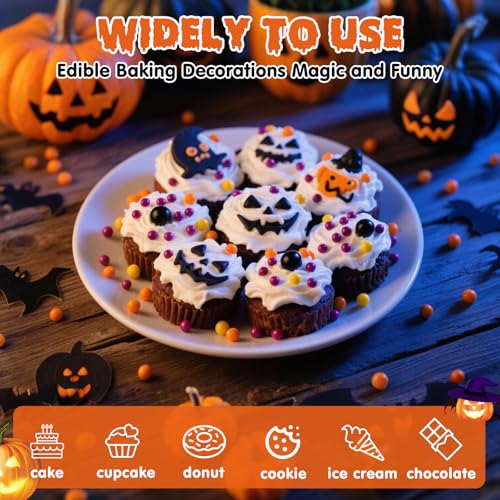 Image of Edible Pearl Sprinkles,130g Mixed Gold,Purple,Orange and Black Pearls,Perfect for Cake Decorations,Baking, Ice Cream,Cookies,Cupcake Topper