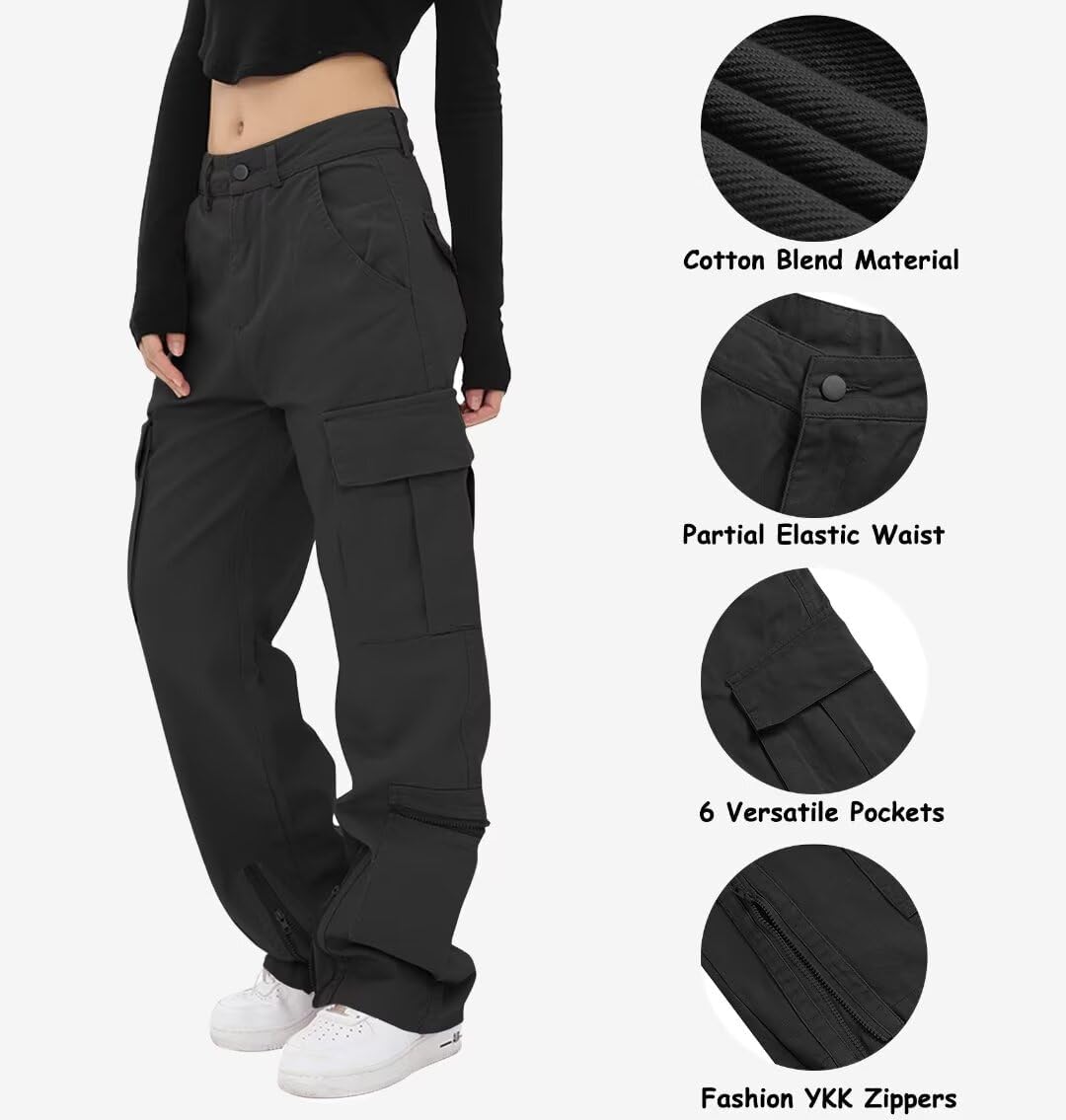 TRGPSG Womens Cargo Pants, Y2K Casual Pants Parachute Pants Relaxed Fit Streetwear with Multiple Pockets - Image 3