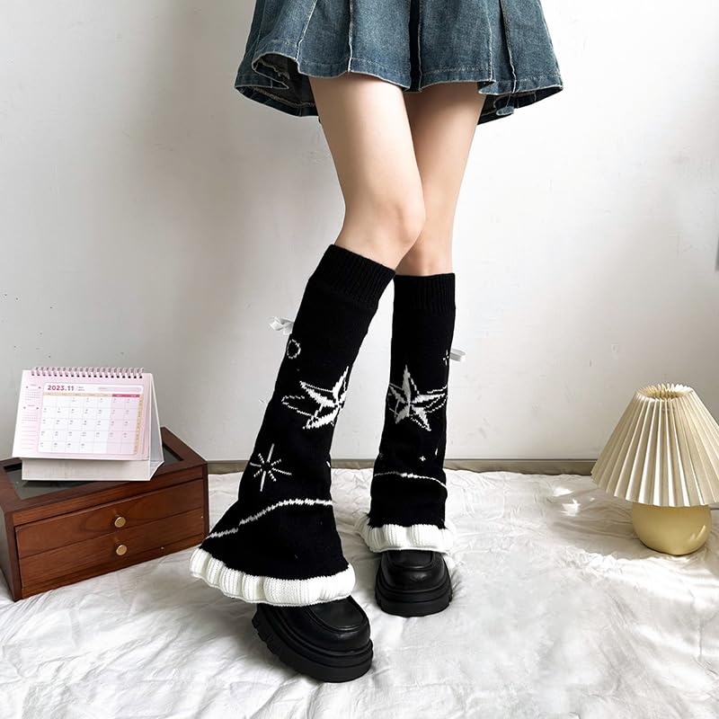 Image of YELAIVP Kawaii Leg Warmers Y2K Knit Lace up Leg Warmers Cute Japanese Harajuku Lolita Leg Warmer for Women Girls