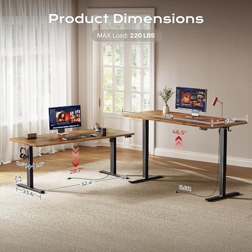 Image of Huuger 63 X 24 Inch Electric Standing Desk with Power Outlets and USB-C Port, Height Adjustable Desk, Sit Stand Desk for Home Office, Computer & Gaming Desk with 4 Presets, Rustic Brown