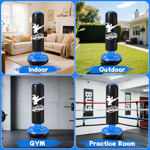 Qoosea Saco de Boxeo Niños 6-12 Años, 160cm Saco de Boxeo de Pie con Bomba de Aire y Guantes de Boxeo, Bolsa de Boxeo Inflable Estable para Karate, Kickboxing, MMA, Regalo Ideal para Niños y Niñas - imagen 6