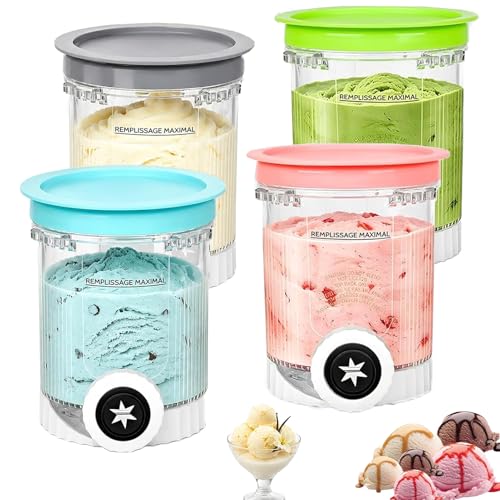 WENXUKHV 4 Pack Creami Tubs Lids - 480ml Ice Cream Containers with Ninja Swirl by CREAMi NC701 NC701UK NC700 BPA-Free Freezer & Dishwasher Safe for Frozen Desserts