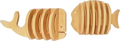 Juego de salvamanteles y posavasos de bambú Ocean Sea Animal - Diseño de peces y ballenas